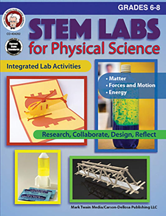 Mark Twain STEM Labs for Physical Science Workbook, Activity Book for Grades 6-8 With Matter, Force, Motion, and Energy Integrated Activities, STEAM Classroom or Homeschool Curriculum