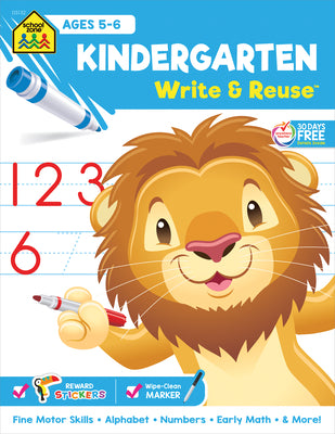 School Zone - Kindergarten Write & Reuse Workbook - Ages 5 to 6, Spiral Bound, Write-On Learning, Wipe Clean, Includes Dry Erase Marker, Early Math, and More (School Zone Write & Reuse Workbook)