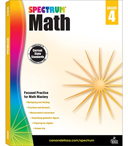 Spectrum 4th Grade Math Workbooks, Ages 9 to 10, 4th Grade Math, Multiplication, Division, Fractions, Decimals, Algebra, Measurement Conversions, and Geometry Workbook - 160 Pages - 1749