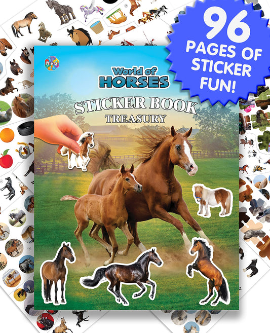 Phidal World of Horses Sticker Book Treasury - Activity Books for kids, 350 reusable stickers, 96 pages of fun - 8529